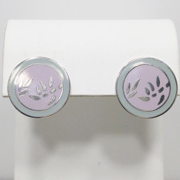 Vintage Laurel Burch "Bamboo" Post Earrings, Pastel Enamel, Gold Plated, 1980s - Picture 2 of 10